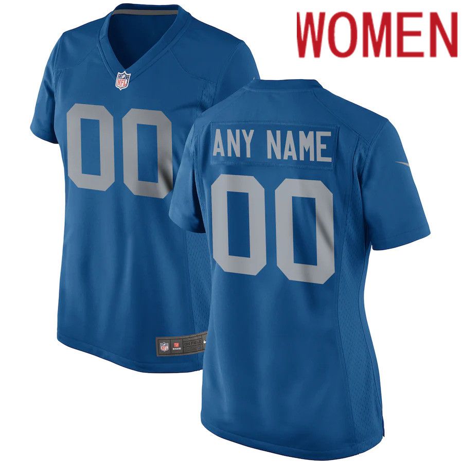 Women Detroit Lions Nike Blue Throwback Custom Game NFL Jersey->customized nfl jersey->Custom Jersey